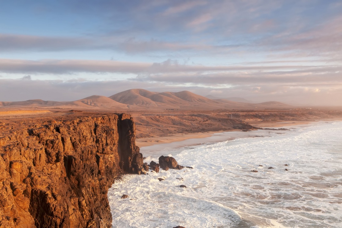 el cotillo beach in fuerteventura island on sunset